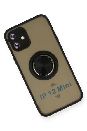 Newface Apple iPhone 12 Kılıf Montreal Yüzüklü Silikon Kapak - Siyah