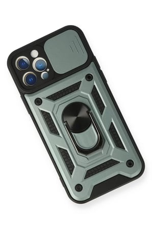 Newface Apple iPhone 12 Pro Kılıf Pars Lens Yüzüklü Silikon - Yeşil