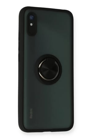 Newface Xiaomi Redmi 9A Kılıf Montreal Yüzüklü Silikon Kapak - Siyah