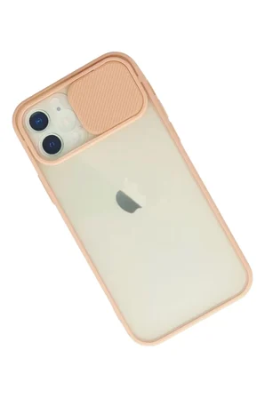 Newface Apple iPhone 12 Kılıf Palm Buzlu Kamera Sürgülü Silikon - Pembe