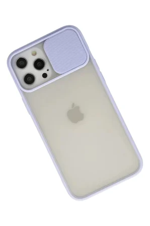 Newface Apple iPhone 12 Pro Max Kılıf Palm Buzlu Kamera Sürgülü Silikon - Lila