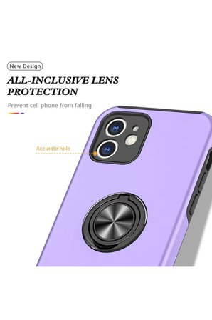 Newface Apple iPhone 12 Kılıf Elit Yüzüklü Kapak - Mor