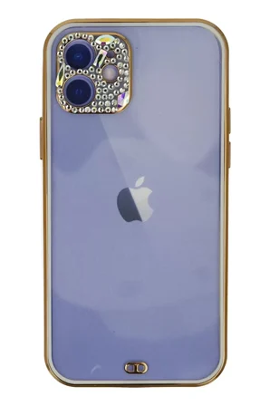 Newface Apple iPhone 12 Kılıf Liva Taşlı Silikon - Beyaz