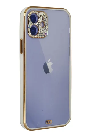 Newface Apple iPhone 12 Kılıf Liva Taşlı Silikon - Beyaz