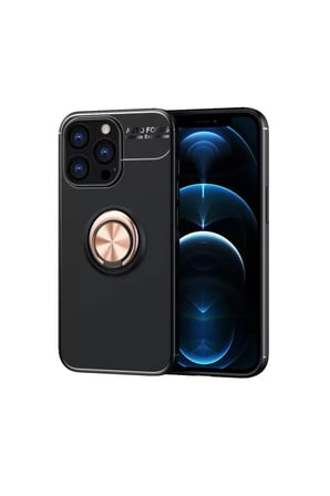 Newface Apple iPhone 13 Pro Kılıf Range Yüzüklü Silikon - Siyah-Gold