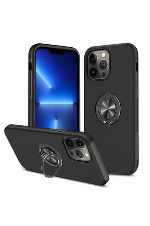 Newface Apple iPhone 13 Pro Max Kılıf Elit Yüzüklü Kapak - Siyah