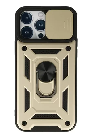 Newface Apple iPhone 13 Pro Max Kılıf Pars Lens Yüzüklü Silikon - Gold