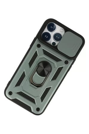 Newface Apple iPhone 13 Pro Max Kılıf Pars Lens Yüzüklü Silikon - Yeşil