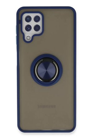 Newface Samsung Galaxy A22 Kılıf Montreal Yüzüklü Silikon Kapak - Lacivert