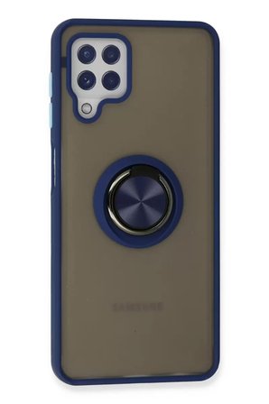 Newface Samsung Galaxy A22 Kılıf Montreal Yüzüklü Silikon Kapak - Lacivert