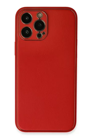 Newface Apple iPhone 13 Pro Max Kılıf Coco Deri Silikon Kapak - Kırmızı
