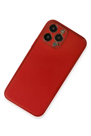 Newface Apple iPhone 13 Pro Max Kılıf Coco Deri Silikon Kapak - Kırmızı