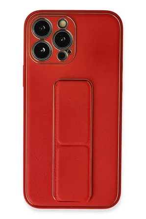 Newface Apple iPhone 13 Pro Kılıf Coco Deri Standlı Kapak - Kırmızı