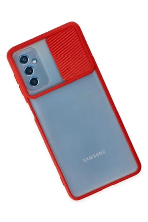Newface Samsung Galaxy M52 5G Kılıf Palm Buzlu Kamera Sürgülü Silikon - Kırmızı