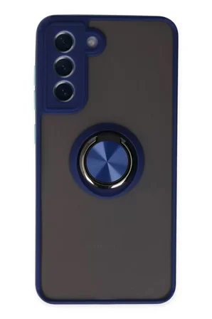 Newface Samsung Galaxy S21 FE Kılıf Montreal Yüzüklü Silikon Kapak - Lacivert