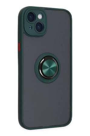 Newface Apple iPhone 14 Kılıf Montreal Yüzüklü Silikon Kapak - Yeşil