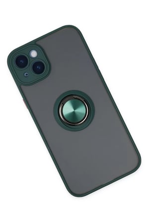 Newface Apple iPhone 14 Kılıf Montreal Yüzüklü Silikon Kapak - Yeşil