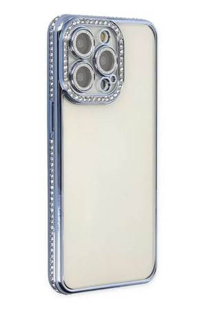 Newface Apple iPhone 14 Pro Kılıf Joke Taşlı Silikon - Mavi