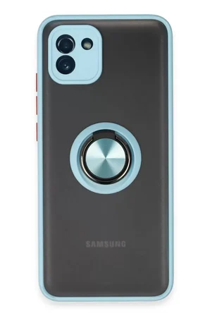 Newface Samsung Galaxy A03 Kılıf Montreal Yüzüklü Silikon Kapak - Buz Mavi