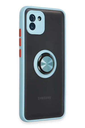 Newface Samsung Galaxy A03 Kılıf Montreal Yüzüklü Silikon Kapak - Buz Mavi