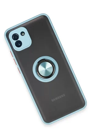 Newface Samsung Galaxy A03 Kılıf Montreal Yüzüklü Silikon Kapak - Buz Mavi