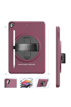 Newface Apple iPad 10.2 (7.nesil) Kılıf Hand Strap Tablet Kılıfı - Mürdüm