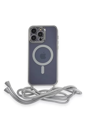Newface Apple iPhone 12 Pro Kılıf Divo Lazer Askılı Magsafe Kapak - Gümüş