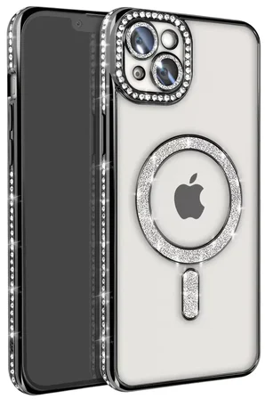 Newface Apple iPhone 15 Kılıf Joke Simli Magneticsafe Kılıf - Siyah