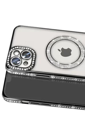 Newface Apple iPhone 15 Kılıf Joke Simli Magneticsafe Kılıf - Siyah