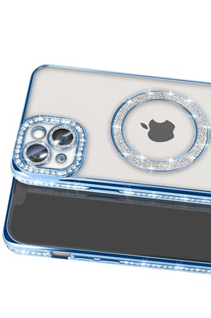 Newface Apple iPhone 15 Kılıf Joke Simli Magneticsafe Kılıf - Mavi