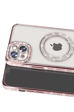 Newface Apple iPhone 15 Kılıf Joke Simli Magneticsafe Kılıf - Pembe