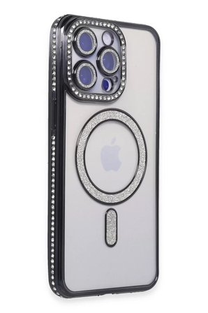 Newface Apple iPhone 15 Pro Kılıf Joke Simli Magneticsafe Kılıf - Siyah