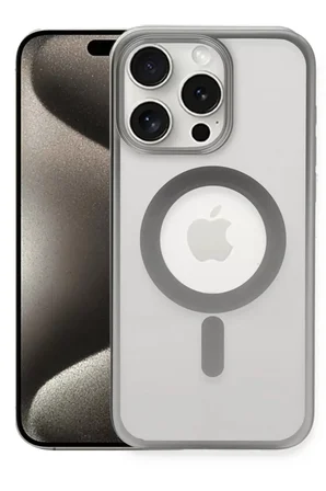 Newface Apple iPhone 15 Pro Max Kılıf Erozi Magsafe Kapak - Gümüş