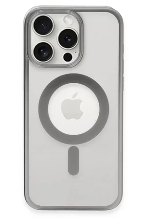 Newface Apple iPhone 15 Pro Max Kılıf Erozi Magsafe Kapak - Gümüş