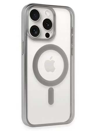 Newface Apple iPhone 15 Pro Max Kılıf Erozi Magsafe Kapak - Gümüş