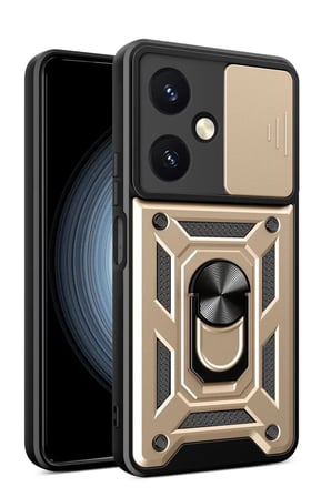 Newface Vivo Y27 Kılıf Pars Lens Yüzüklü Silikon - Gold