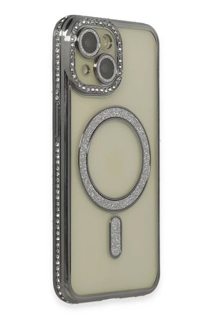 Newface Apple iPhone 14 Kılıf Joke Simli Magneticsafe Kılıf - Gri
