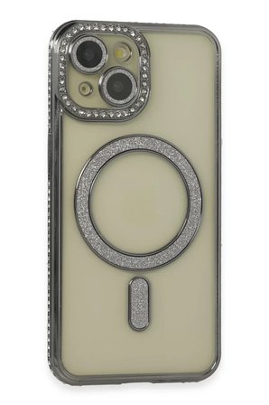 Newface Apple iPhone 14 Kılıf Joke Simli Magneticsafe Kılıf - Gri