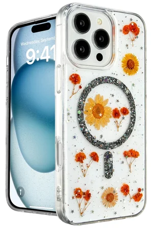Newface Apple iPhone 16 Pro Kılıf Daisy Simli Magsafe Kapak - Siyah