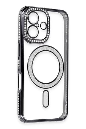 Newface Apple iPhone 16 Kılıf Joke Simli Magneticsafe Kılıf - Siyah