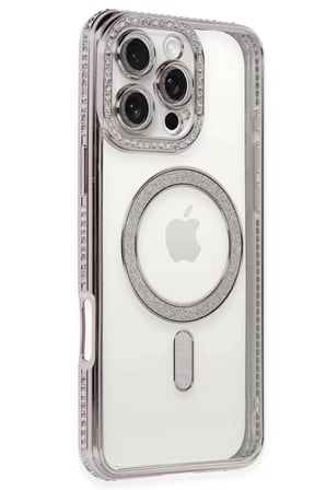 Newface Apple iPhone 16 Pro Kılıf Joke Simli Magneticsafe Kılıf - Pembe