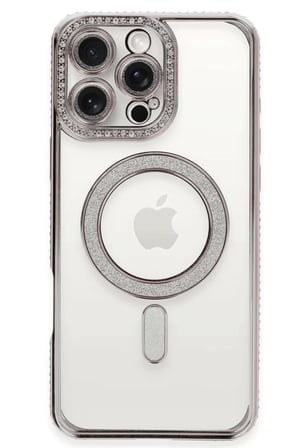 Newface Apple iPhone 16 Pro Kılıf Joke Simli Magneticsafe Kılıf - Pembe