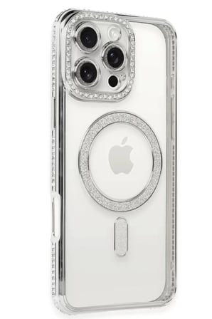 Newface Apple iPhone 16 Pro Kılıf Joke Simli Magneticsafe Kılıf - Gümüş
