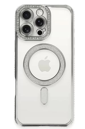 Newface Apple iPhone 16 Pro Kılıf Joke Simli Magneticsafe Kılıf - Gümüş