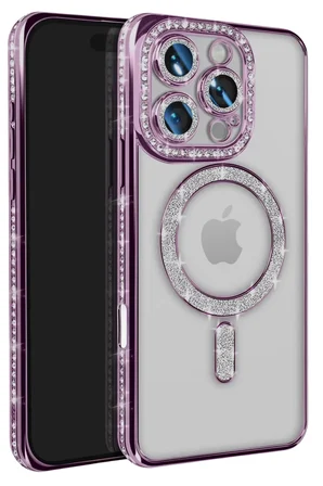 Newface Apple iPhone 16 Pro Max Kılıf Joke Simli Magneticsafe Kılıf - Derin Mor