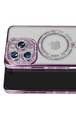 Newface Apple iPhone 16 Pro Max Kılıf Joke Simli Magneticsafe Kılıf - Derin Mor