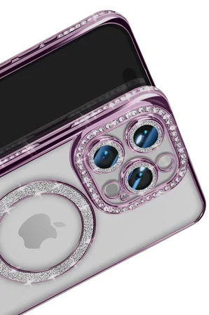 Newface Apple iPhone 16 Pro Max Kılıf Joke Simli Magneticsafe Kılıf - Derin Mor
