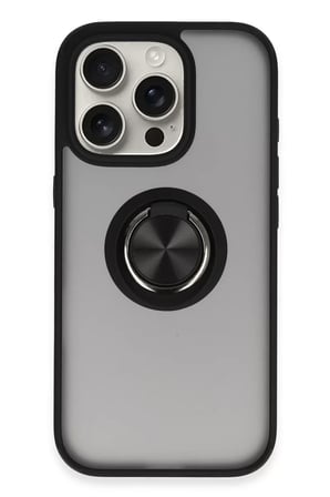 Newface Apple iPhone 16 Pro Max Kılıf Montreal Yüzüklü Silikon Kapak - Siyah