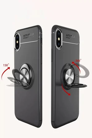 Newface Apple iPhone XS Max Kılıf Range Yüzüklü Silikon - Siyah-Mavi