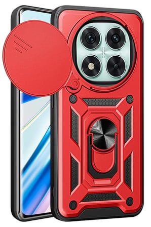 Newface Xiaomi Redmi Note 14 Pro 5G Kılıf Pars Lens Yüzüklü Silikon - Kırmızı